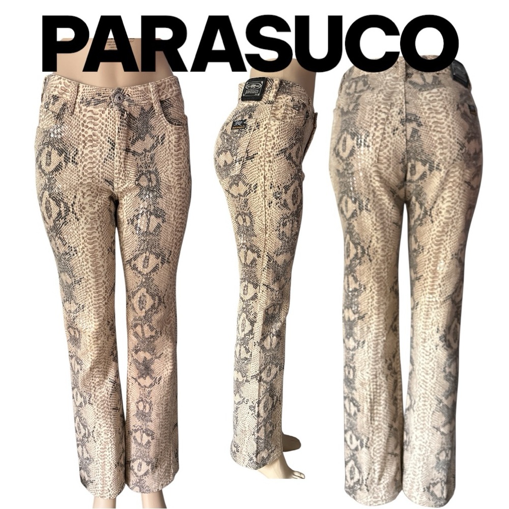 Parasuco Beige and Black Snake Print Trousers imitation leather Size 27